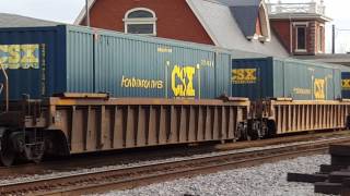 CSX 3443 leads Q192 -25 Passes Fayetteville Amtrak station