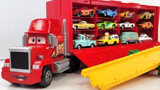 12 Types Disney Cars ☆ Model Cars Go Down the Slope and Ride the Big Mac Trailer !!