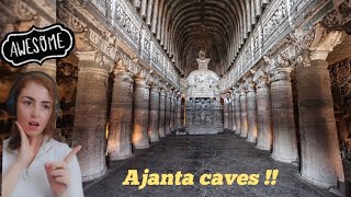 Foreigner reacts to AJANTA caves 😯 #india #ajantacaves #reactiononindia #unescoheritage