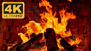 🔴 Fireplace 4K (3 HOURS) - Burning Fireplace & Crackling Fire Sounds for Stress Relief, Relax