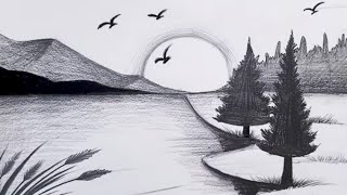 How to draw beautiful scenery//easy drawing step by step for beginners//