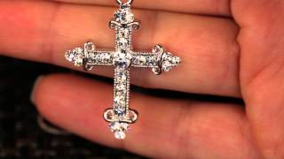 Silver-Tone Cross Pendant Necklace with Clear Crystals