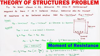 Theory of structures solved problem | moment of resistance | reinforced concrete beam problem