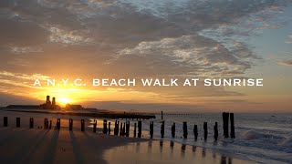 Orange sherbet Sunrise at Riis Beach in n.y.c. 4K, 3D audio, binaural, ASMR, ambient