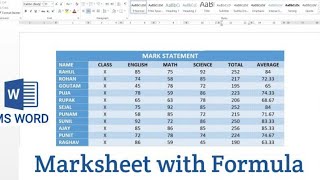 how to make mark sheet in MS word / percentage calculation in MS word / average calculation in MS