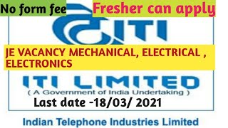 ITI JE Recruitment 2021! For Diploma in mechanical, electrical, Electronics candidates!