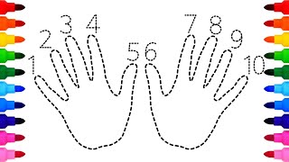 [색칠놀이]점선 손 모양을 따라서 그리고 크레용으로 색칠을 하면서 10숫자 배우기| Drawing and Coloring Hand Shapes and Learn Numbers 10