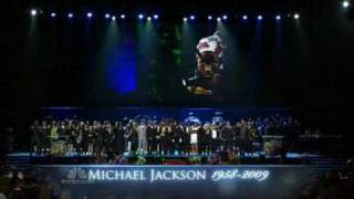 A group performance of "We are the World" at the Michael Jackson memorial