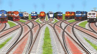 Indian Trains Crossin On Curved Railroad track And Vande bhart Express Tean Run by New railroads