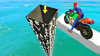 SPIDERMAN and Motorcycles with Clock Tower Obstacle Superheroes Challenge - GTA 5