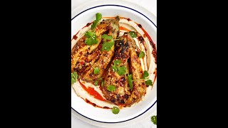 GRILLED EGGPLANT W/ CHILLI OIL & WHIPPED TAHINI // vegan & gluten-free recipe