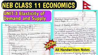 NEB class 11 economics unit 3 elasticity of demand and supply full chapter exercise notes