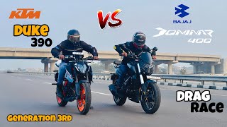 ktm Duke 390 gen 3 vs bajaj dominar 400 | LONG RACE | insane battle 😱