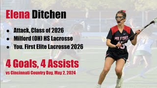 Elena Ditchen, Class of 2026, Milford (OH) HS, Highlights vs. Cincinnati Country Day