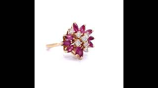 0.35 Carat Diamond & Ruby Flower Cluster Ring in 14k Yellow Gold