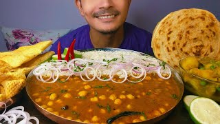 Eating Spicy masala Chole chawal || Lachha paratha with Aloo matar sabji and papad