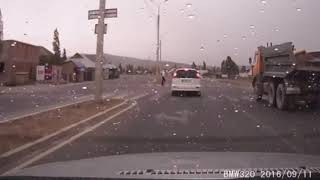 Kyrgyzstan: BMW rear ends Honda at crosswalk in Bishkek