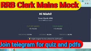 💯RRB CLERK Mains Mock Score😃☝️#rrbclerk