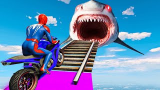 Bike racing game in shark eating // Spider-Man dengerous stunt Car GTA// #sharks.#car#mrgamebazar