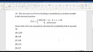 Actuarial SOA Exam P Sample Question 32 (previously 33) Solution