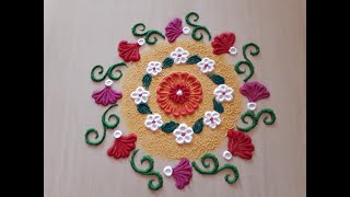 Best satisfying video/easy quick and simple rangoli design by Sneha Jadhav | Rangoli art