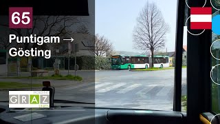 [4K] 🇦🇹 Cab Ride: GRAZ LINIEN BUS | 65: Puntigam → Gösting | Mercedes-Benz Citaro C2