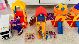 Polly pocket bebekler polis arabası ile çocuk parkına gidiyor / park videoları / çocuk videoları