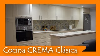 🥠 Cocina CREMA Clásica con MARCO abierta al salón 🌴¡Con isla!🌴