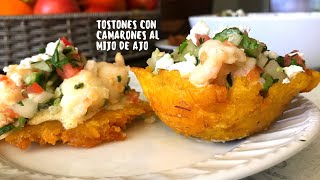 Tostones con camarones al mojo de ajo#camarones#vlogs#recetas#tostones