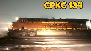 CPKC 134 east thru Tilbury after midnight with a 🔥 lashup! 1-25-2024