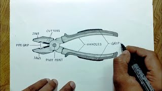 Combination pliers diagram drawing/How to draw combination pliers step by step