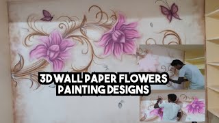 How to make 3d wall paper flowers painting designs#viral#trending video#airbrush