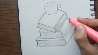 Easy Still Life Drawing | Cup on Books | Step by Step Drawing