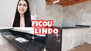 NOSSA BANCADA DA ÁREA GOURMET FICOU LINDA 🤩 + COMO ESTÁ A ÁREA EXTERNA + VEM VER 💕