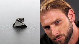 925 silver triangle earring stud for men, black jewelry by Emmanuela®