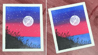 EASY MOONLIGHT PAINTING FOR BEGINNERS | HOW TO PAINT MOONLIGHT SCENERY | ACRYLIC PAINTING TECHNIQUES