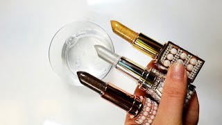 Lipsticks Gold Silver Bronze Mixing  into Clear Slime 💄Coloring Slime Most Satisfying ASMR💄