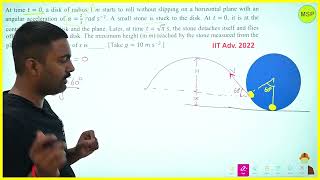 At time t = 0, a disk of radius 1 m starts to roll without slipping on a horizontal plane with an