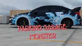 PARKING GARAGE FUN!! STI POPS LOUD!!!