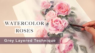 Watercolor Tutorial | How To Paint Pink Roses Using Grey Layered Technique