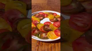 Simple & elegant: TOMATO CARPACCIO with heirloom tomatoes 🍅 #fruit #salad #youtubeshorts #shorts