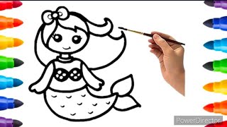 How to draw a cute mermaid step by step for kids and toddlers ||