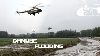 Fight Danube flooding with helicopters at Győrújfalu