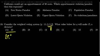 Math 1030, Exam 3 - Question 10 (Weighted Voting Fairness)