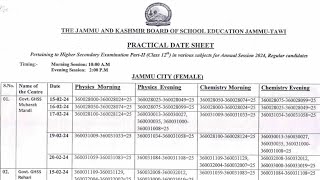 Class 12th Practical Datesheet for Jammu Division Soft Zone Released