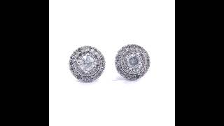 1 Carat Diamond Round Concentric Halo Stud Earrings in White Gold