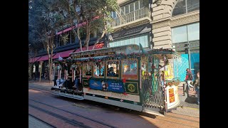 San Francisco Cable car ride on the Powell and Hyde line at Christmas time