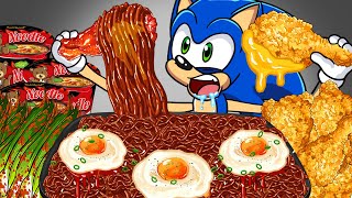 ASMR Mukbang | Sonic Eating Black Bean Noodles, Fried Chicken | Sonic the Hedgehog 3 Animation