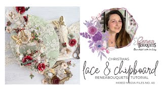 Christmas Mixed Media Tutorial | Reneabouquets Chipboard, Butterflies, Lace, Prima Marketing Flowers