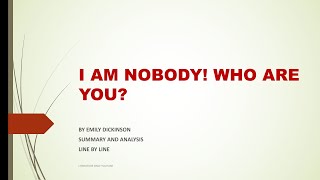 I AM NOBODY WHO ARE YOU BY EMILY DICKINSON SUMMARY